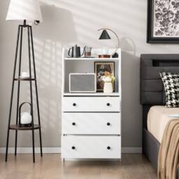 Costway 3-Drawer Dresser Utility Storage Organizer Modern Chest of Drawers with Shelves in White - thumbnail 3