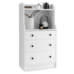 Costway 3-Drawer Dresser Utility Storage Organizer Modern Chest of Drawers with Shelves in White - thumbnail 1