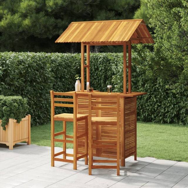 Berkfield Home 3 Piece Garden Bar Set Solid Wood Acacia in Brown - image 1