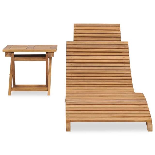 Berkfield Home Folding Sun Lounger with Table Solid Teak Wood in Brown - image 1