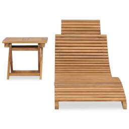 Berkfield Home Folding Sun Lounger with Table Solid Teak Wood in Brown - thumbnail 1