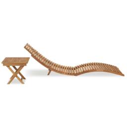 Berkfield Home Folding Sun Lounger with Table Solid Teak Wood in Brown - thumbnail 3