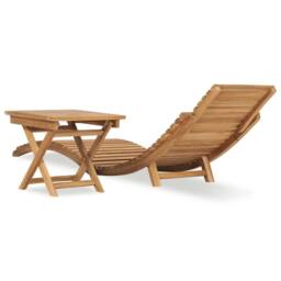 Berkfield Home Folding Sun Lounger with Table Solid Teak Wood in Brown - thumbnail 4