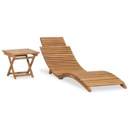 Berkfield Home Folding Sun Lounger with Table Solid Teak Wood in Brown - thumbnail 2