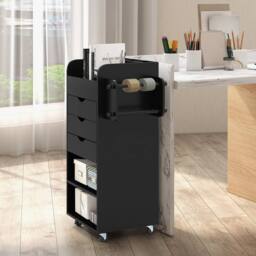 Costway Rolling Craft Storage Cart Utility Cart w/ 3 Drawers & 3 Shelves in Black