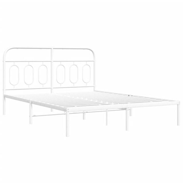 Berkfield Home Metal Bed Frame without Mattress with Headboard White 140x200cm - Size: 140x200 cm - image 1