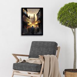 "Artery8 Wall Art Print The Shambles York Medieval City Street Oil Painting Art Framed in Black - Size: W12"" x H16""" - thumbnail 2