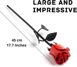 Novecrafto World of Nature Handcrafted Iron Rose For Anniversary - Black 100% Forged Iron in Red - thumbnail 4