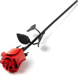 Novecrafto World of Nature Handcrafted Iron Rose For Anniversary - Black 100% Forged Iron in Red - thumbnail 1