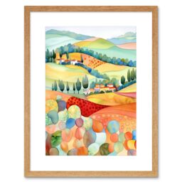 "Artery8 Wall Art Print Chianti Italy Rolling Hills Folk Artwork Framed 9X7 Inch in Beige - Size: W7"" x H9""" - thumbnail 1