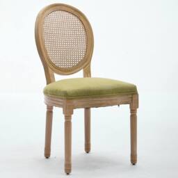 HomeTouch Set of 6 French Style Rattan Back Kitchen Dining Chairs with Linen Fabric Upholstered Seat in Light Green - Size: 6 Pack - thumbnail 8