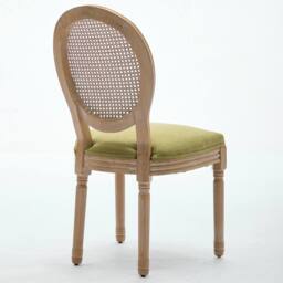HomeTouch Set of 6 French Style Rattan Back Kitchen Dining Chairs with Linen Fabric Upholstered Seat in Light Green - Size: 6 Pack - thumbnail 9