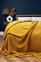 BHS Luxury Ribbon Velvet Throw in Yellow - Size: 127 cm x 152 cm - thumbnail 1