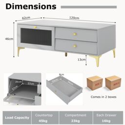 Costway TV Stand for 55-Inch TV 120cm TV Console Cabinet in Grey - thumbnail 2