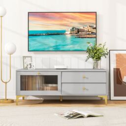 Costway TV Stand for 55-Inch TV 120cm TV Console Cabinet in Grey - thumbnail 4