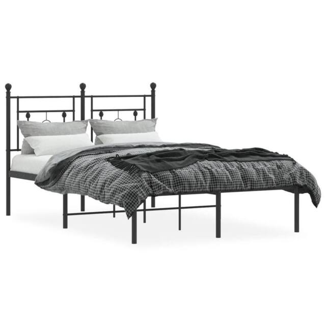 Berkfield Home Metal Bed Frame without Mattress with Headboard Black 120x200cm - Size: Small Double - image 1