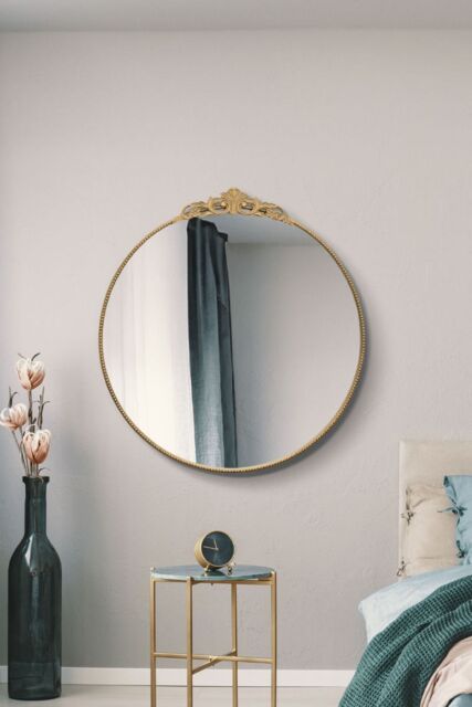 "MirrorOutlet Gold Metal Framed Round Decorative Wall Mirror 39"" X 39"" (100x100CM) - Size: 1 Pack" - image 1