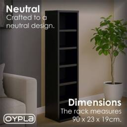 Nordara 6-Tier Black Wooden CD DVD Storage Tower Holds 102 CDs - thumbnail 2