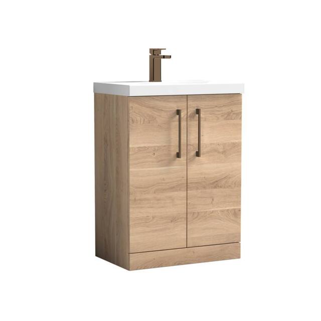 Balterley Contemporary Bathroom Floor 2-Door Vanity & Basin, Bleached Oak, 600mm in Brown - image 1