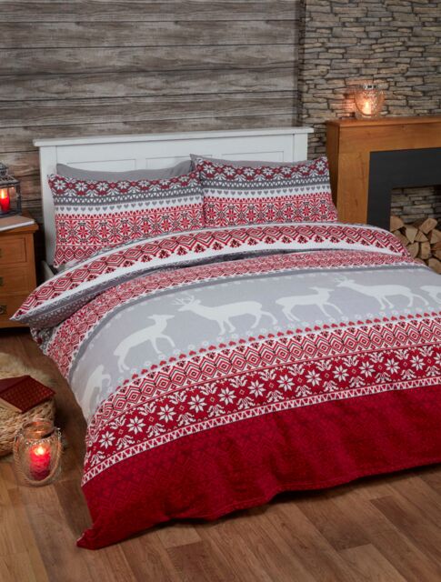 Rapport Home Fairisle Cotton Bed Cover Sheet Set with Pillowcase in Red - Size: Double - image 1