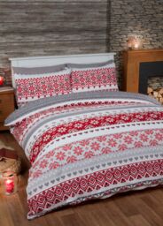 Rapport Home Fairisle Cotton Bed Cover Sheet Set with Pillowcase in Red - Size: Double - thumbnail 2