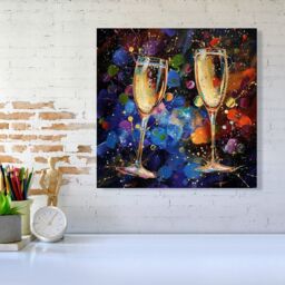 "Warren Reed - Designer Splashart Champagne Flutes Canvas - Size: W16"" x H16""" - thumbnail 1