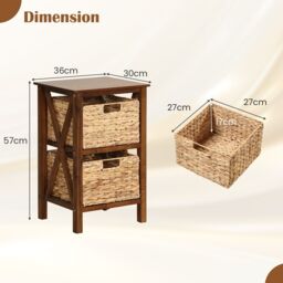 Costway Set of 2 Nightstand 2-Tier Sofa Side Table X-Shaped 2-Drawer End Table in Brown - thumbnail 2