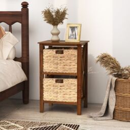 Costway Set of 2 Nightstand 2-Tier Sofa Side Table X-Shaped 2-Drawer End Table in Brown - thumbnail 5