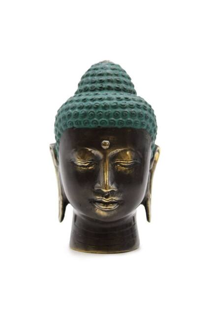 KDMD Large Antique Brass Buddha Head - Serene Decorative Sculpture in Teal - image 1