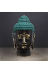 KDMD Large Antique Brass Buddha Head - Serene Decorative Sculpture in Teal - thumbnail 4