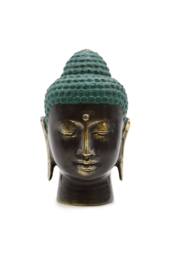 KDMD Large Antique Brass Buddha Head - Serene Decorative Sculpture in Teal - thumbnail 1