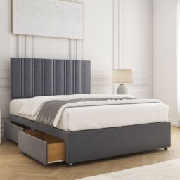"BSSPOKE Sienna Divan Bed Plush 24"" Headboard & 2Drawers Same Side No Mattress in Charcoal - Size: Small Double" - thumbnail 2