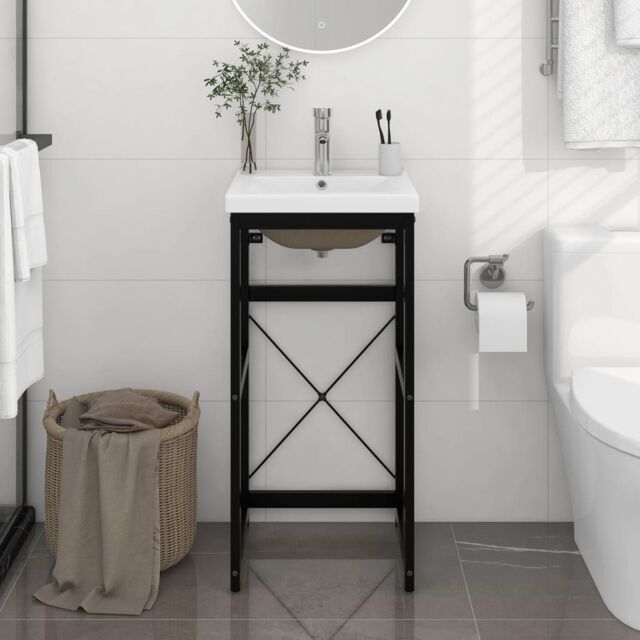 Berkfield Home Bathroom Washbasin Frame with Built-in Basin Black Iron - image 1