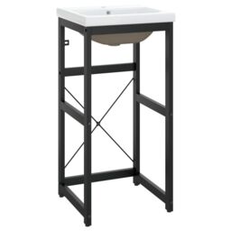 Berkfield Home Bathroom Washbasin Frame with Built-in Basin Black Iron - thumbnail 2
