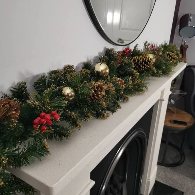 Samuel Alexander 180cm (6ft) Premier Gold Dressed Christmas Garland with Berries Pine Cones & Gold Baubles in Green - image 1