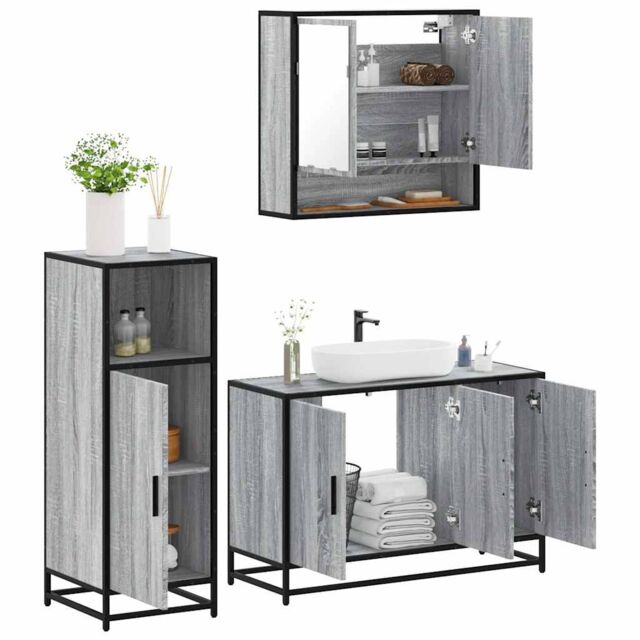 Berkfield Home 3 Piece Bathroom Furniture Set Grey Sonoma Engineered Wood - image 1