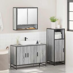 Berkfield Home 3 Piece Bathroom Furniture Set Grey Sonoma Engineered Wood - thumbnail 4