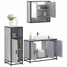 Berkfield Home 3 Piece Bathroom Furniture Set Grey Sonoma Engineered Wood - thumbnail 1
