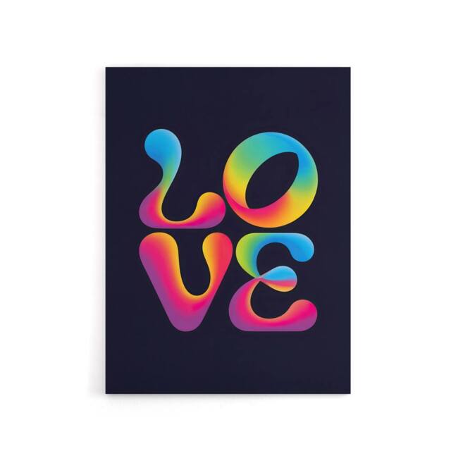 "Artery8 Love Funky Retro Colourful Neon Typography Canvas Wall Art Print in Black - Size: W18"" x H24""" - image 1