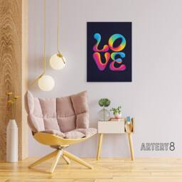 "Artery8 Love Funky Retro Colourful Neon Typography Canvas Wall Art Print in Black - Size: W18"" x H24""" - thumbnail 3