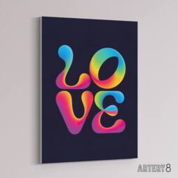 "Artery8 Love Funky Retro Colourful Neon Typography Canvas Wall Art Print in Black - Size: W18"" x H24""" - thumbnail 2