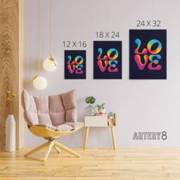 "Artery8 Love Funky Retro Colourful Neon Typography Canvas Wall Art Print in Black - Size: W18"" x H24""" - thumbnail 4