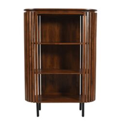 Indian Hub Slatted Medium High Bookcase - Mango Wood - L40 x W100 x H145 cm in Brown - thumbnail 1