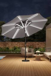 Living and Home Large Solar Powered LED Patio Umbrella for Outdoor Garden Patio with Base in Light Grey - thumbnail 2