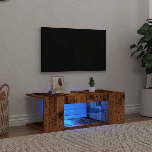 Berkfield Home TV Cabinet with LED Lights Old Wood 90x39x30 cm Engineered Wood in Brown - Size: 90 x 39 x 30 cm - image 1