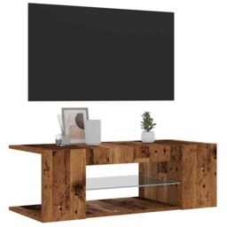 Berkfield Home TV Cabinet with LED Lights Old Wood 90x39x30 cm Engineered Wood in Brown - Size: 90 x 39 x 30 cm - thumbnail 4