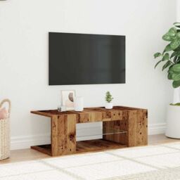 Berkfield Home TV Cabinet with LED Lights Old Wood 90x39x30 cm Engineered Wood in Brown - Size: 90 x 39 x 30 cm - thumbnail 3