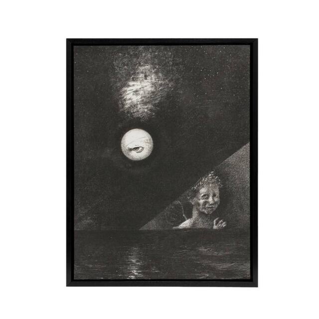 "Artery8 Angel of Certitude & Questioning Eye Redon Black Framed Canvas in Grey - Size: W12"" x H16""" - image 1