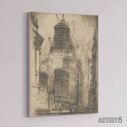 "Artery8 Joseph Pennell Standard Oil Building With Scaffolding Canvas Art Print in Grey - Size: W12"" x H16""" - thumbnail 2