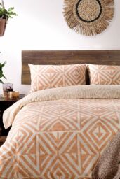 Furn Tanza Global Geometric Reversible Duvet Cover Set in Pale Orange - Size: King